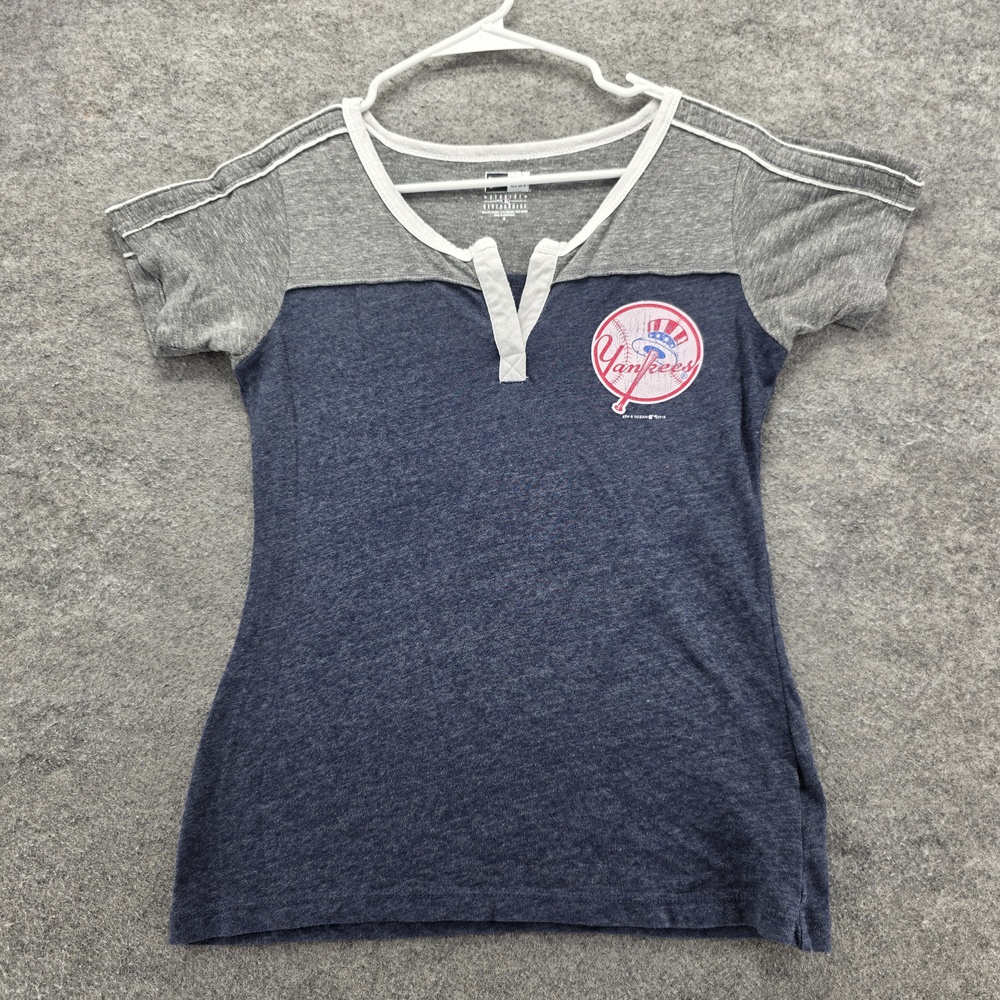 New York Yankees Shirt Womens Medium Blue Gray MLB Baseball 5th & Ocean New Era